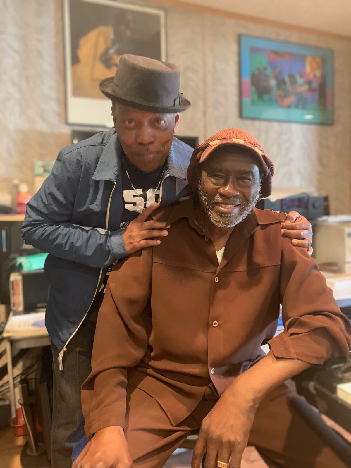 Lawrence Dopson with arranger and producer Benjamin Wright in a studio
